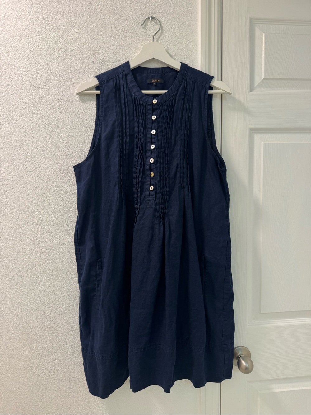 Quince 100% European Linen Sleeveless Swing Dress size L navy blue - Picture 3 of 6
